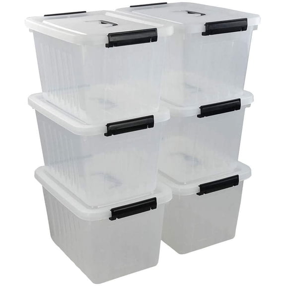 NIUMU 12 Quart Plastic Storage Box with Handle, 6 Pack Clear Latching Container Bin