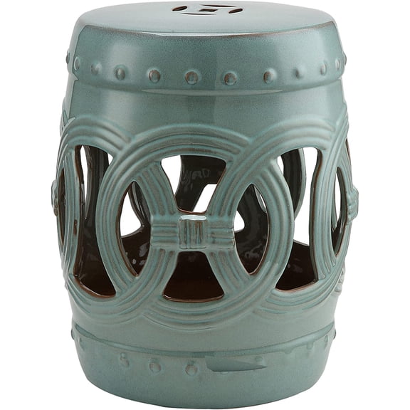NIUMU 14" x 17" Ceramic Garden Stool with Double-Coin Knotted Ring Design & Strong Glazed Material, Decorative Outdoor Stool, Home Collection, Antique Blue