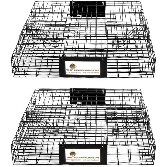 NIUMU 2Pack Squirrelinator MultiCatch Squirrel Trap, Wire Cage, 24.5"x24.5"x5" Each - Live CatchandRelease, 2Door Humane Rodent Control, NoPoison Outdoor Use, Trap Only