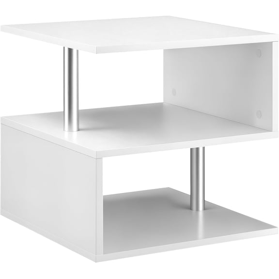 NIUMU 20" Modern End Table, Accent Side Table, S-Shaped Coffee Table with Storage Shelf and Steel Poles, White