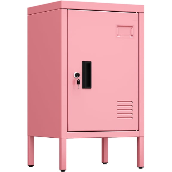 NIUMU 24.4" H Metal Locker Storage Cabinet with 1 Doors, Locker Nightstand with Adjustable Leveling Foot and Adjustable Shelves,Small Lockers for Home, Office, Assembly Required, Pink