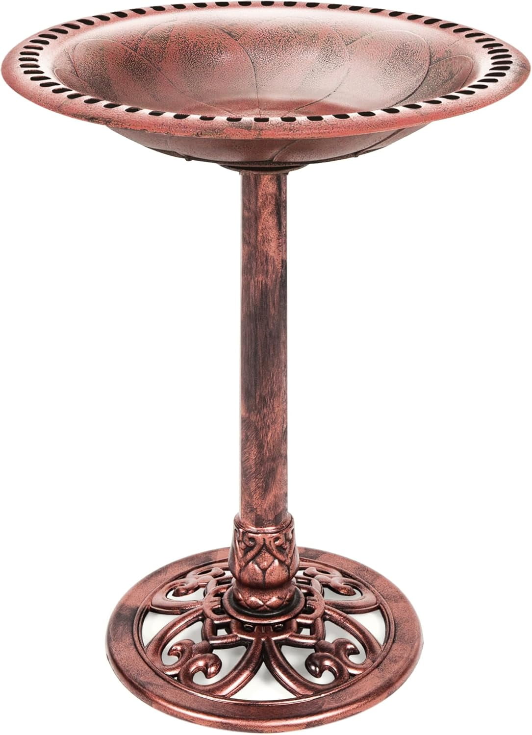 NIUMU  28in Pedestal Bird Bath, Vintage Outdoor Resin Accent Decoration w/Fleur-de-Lis Accents - Apricot