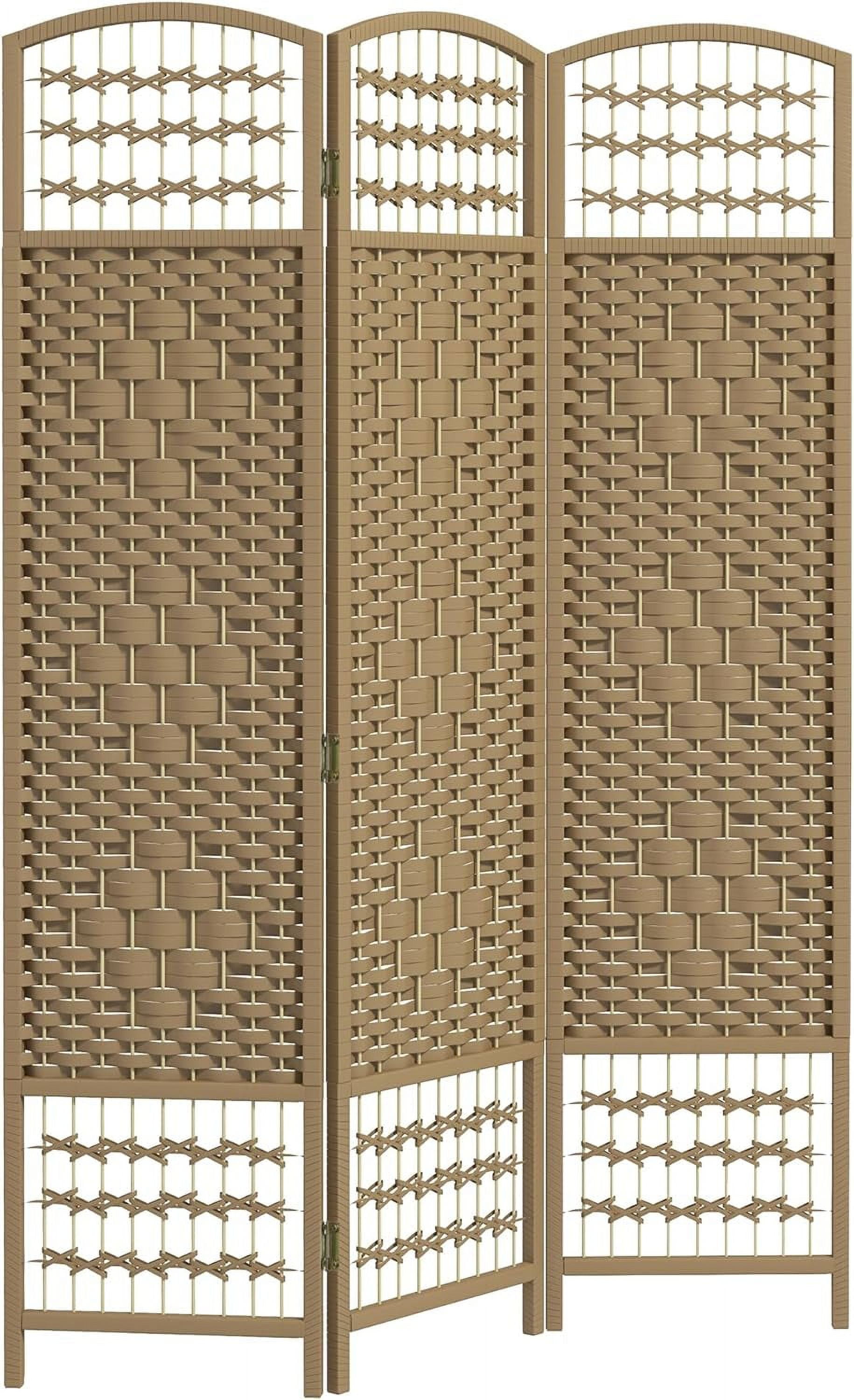 NIUMU 3 Panel Room Divider, Folding Privacy Screen, 5.6' Room Separator, Wave Fiber Freestanding Partition Wall Divider, Natural