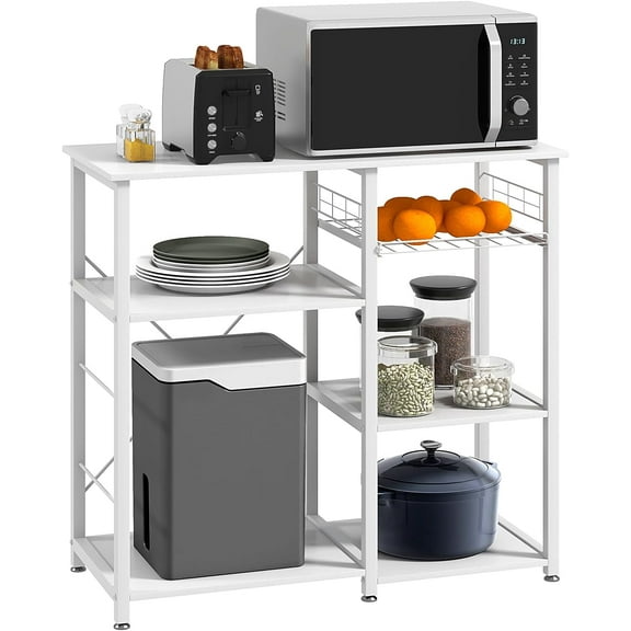 NIUMU 3-Tier Kitchen Baker's Rack, Microwave Stand with Storage, Utility Shelf Organizer, Drawer Storage Cart, Kitchen Workstation Shelf, White