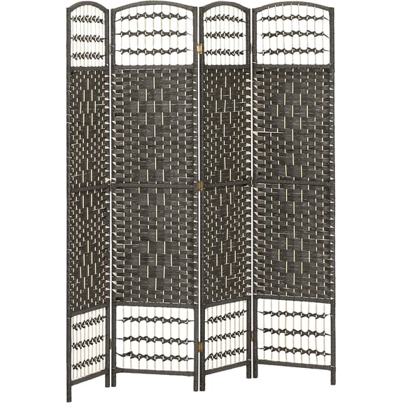 NIUMU 4 Panel Room Divider, Folding Privacy Screen, 5.6' Room Separator, Wave Fiber Freestanding Partition Wall Divider, Dark Gray