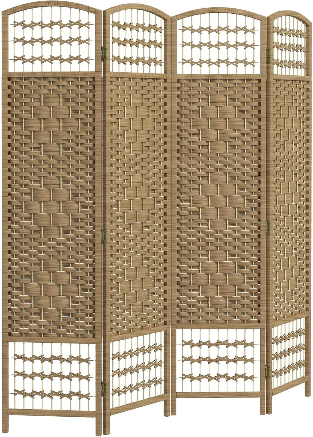 NIUMU 4 Panel Room Divider, Folding Privacy Screen, 5.6' Room Separator, Wave Fiber Freestanding Partition Wall Divider, Natural
