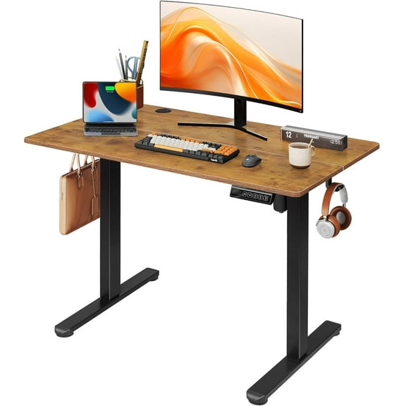 NIUMU 40 Inch Electric Standing Desk, 3 Adjustable Height Stand up Desk for Home Office, Ergonomic Sit to Stand Desk with LED Touchscreen, 3 Memory Preset Computer Desk (Rustic Brown)
