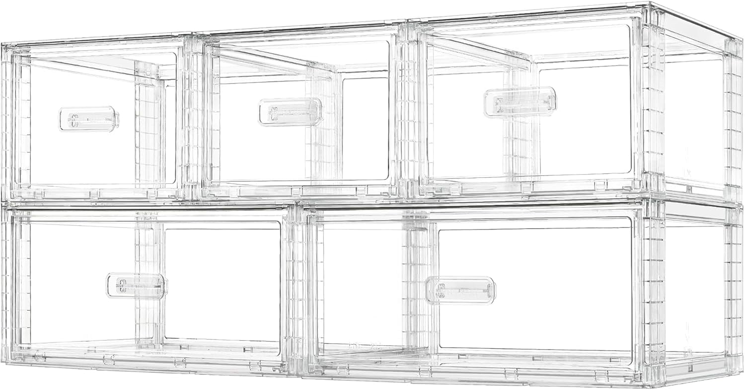 NIUMU 5 Pack Large & Medium Stackable Drawer Organizer Set, 108QT Easy Assembly Clear Plastic Storage Cabinet, Durable Dresser for Closet, Bedroom, Entryway, Playroom & Apartment Organization