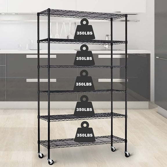 NIUMU 6 Tier Wire Shelving Unit 2100 LBS NSF Adjustable Garage Storage Shelves with Wheels & Feet Levelers, Heavy Duty Metal Storage Shelves 82" H x 45" L x 18" D Storage Rack Shelf- Black