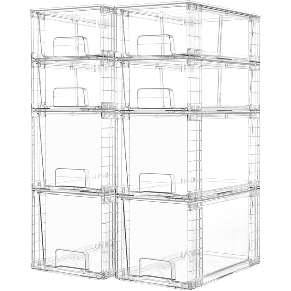 NIUMU 8 Pack Clear Stackable Storage Drawers,Easy to Assemble Bathroom Organizers and Storage with handles,Plastic Drawers for Kitchen Pantry,Cabinet,Under Sink Organization