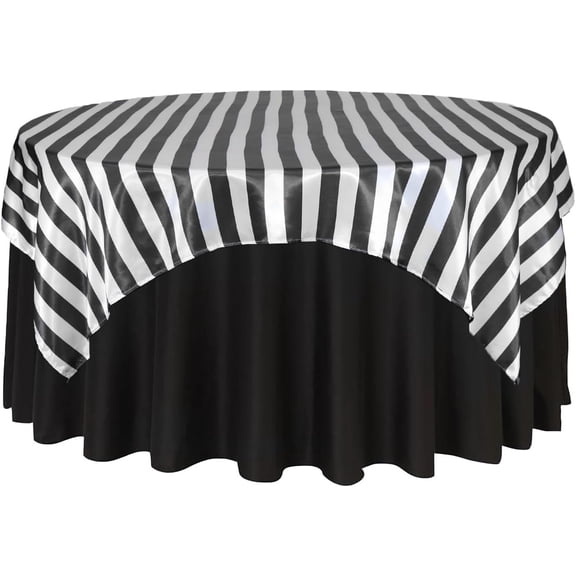 NIUMU - 90 inch Square Striped Tablecloth Satin Overlays Linens for Party Table Cloth Wedding Events Kitchen Home Dining - Black/White Striped