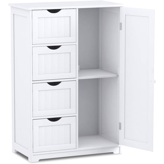 NIUMU Bathroom Storage Cabinet with Drawers - 4 Drawer Storage Organizer w/Cupboard, Adjustable Shelf, Anti-Toppling Device, Entryway Storage Unit Console Table, Bathroom Floor Cabinet (White)