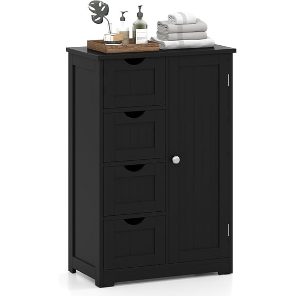 NIUMU Bathroom Storage Cabinet with Drawers - 4 Drawer Storage Organizer w/Cupboard, Adjustable Shelf, Anti-Toppling Device, Entryway Storage Unit Console Table, Bathroom Floor Cabinet (Black)