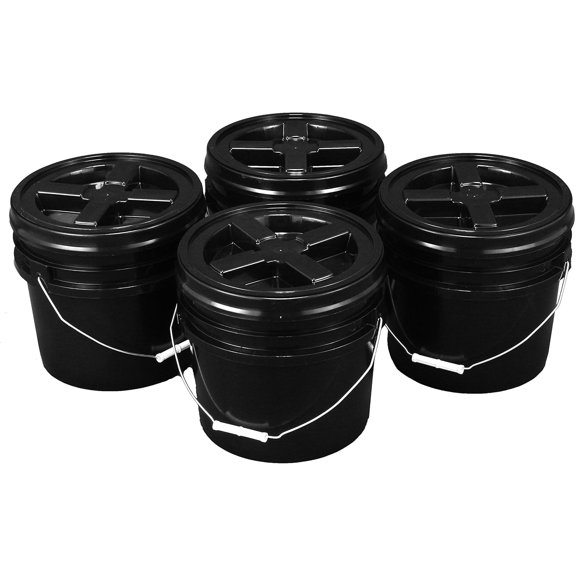 NIUMU Bucket Kit, Four Black 3.5 Gallon Buckets with Black Gamma Seals