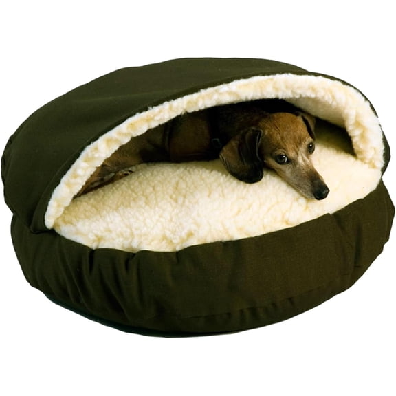 NIUMU Cozy Cave Dog Bed - Indoor Dog Bed with Cover Cave, Covered Calming Burrow for Small & Medium Sized Pets with Blanket Attached, Enclosed, Removable Washable Cover - Large, Olive