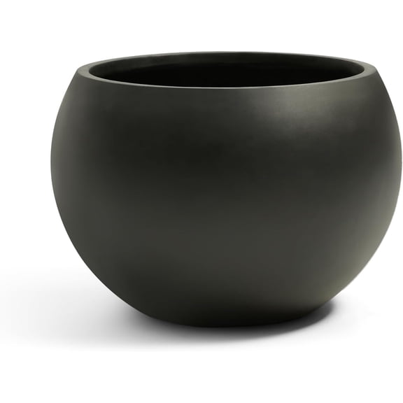 NIUMU Fiberstone Sphere Planter, Black 15.8" Dia Round Flower Pot with Drainage Hole and Removable Plug, Round Plant Pot for Indoor Outdoor Use, 11.8" Opening-10.9" H, Medium