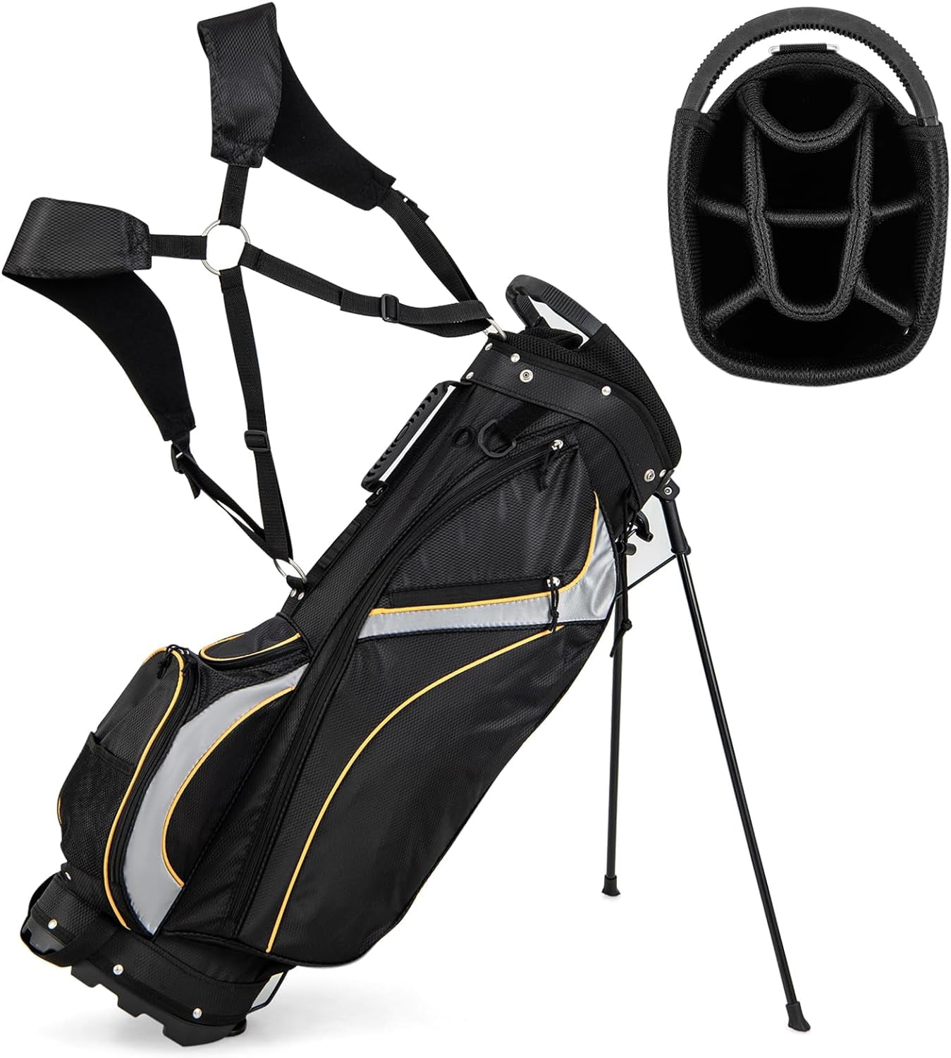 NIUMU Golf Stand Bag with 8 Way Top Dividers, Lightweight Golf Bag with Detachable Dual Strap & 7 Pockets, Rain Hood, Portable Golf Bag for Men & Women, Black