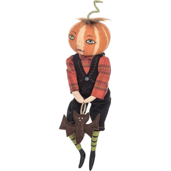 NIUMU Halloween Nevin Pumpkin Boy Black Bat Harvest Folk Art Collectible Figurine Collectible Joe Spencer Gathered Traditions Home Autumn Fall Harvest Decor Figurines Figurines Black
