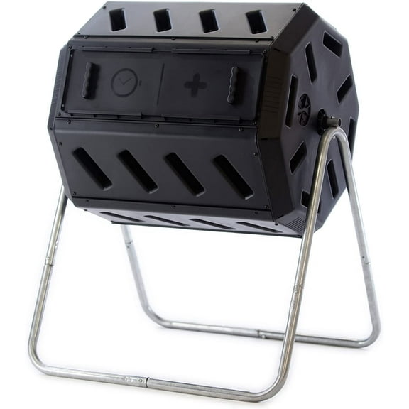 NIUMU IM4000 Dual Chamber Tumbling Composter Canadian-Made, 100% Recycled Resin - Outdoor Rotating Compost Tumbler Bin for Garden, Kitchen, and Yard Waste, Black (37 Gallon)