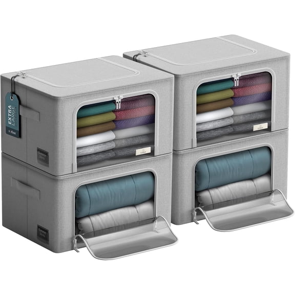 NIUMU Jumbo Storage Bins with Metal Frame - Oxford Fabric Storage Containers with Large Clear Window & Carry Handles - Stackable & Foldable Clothes Organizer Bags for Bedding Linen, Clothing & More