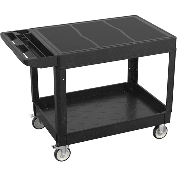 NIUMU Large Garage Flat Top Utility Cart, Heavy Duty 2 Shelf Tool Cart Service Cart Rolling Push Carts with Ergonomic Handle 5" Swivel Casters