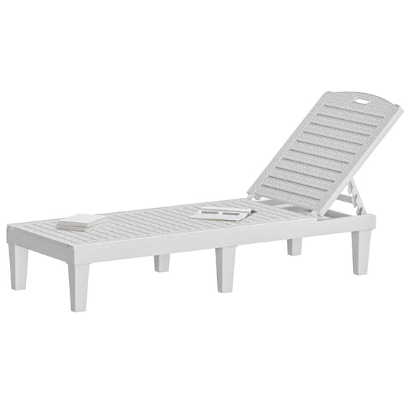 NIUMU Outdoor Plastic Chaise Lounger, Poolside Lounge Chair w/5-Position Adjustable Backrest, Waterproof & Easy Setup for Patio, Poolside, Garden (Grayish-White, 1 PC)