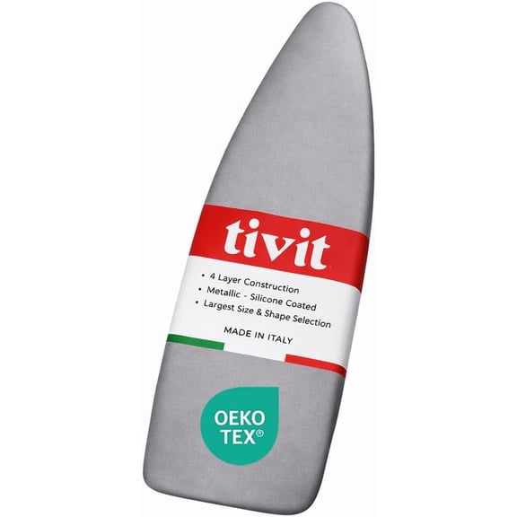 NIUMU Oval Ironing Board Cover 18 x 53  Made in Italy, Alumitek PRO Heat-Reflective, Thick 4-Layer Padding, Scorch & Stain Resistant