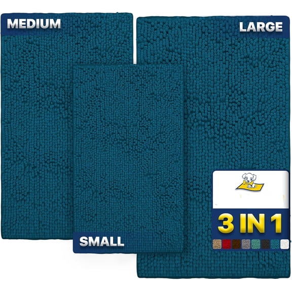 NIUMU Pack of 3 Highly Absorbent Microfiber Dog Door Mat and Pet Rug,Non SlipThick Washable Area Mat Soft Chenille for Kitchen Bathroom Bedroom and Outdoor - Atlantic Blue Small,Medium&Large