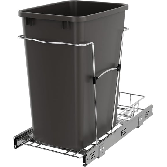 NIUMU Pullout Trash Can for Kitchen Cabinets 35 Qt Garbage Waste Recycling Bin with Full Extension Slides, Orion Gray, RV-12KD-13C-S