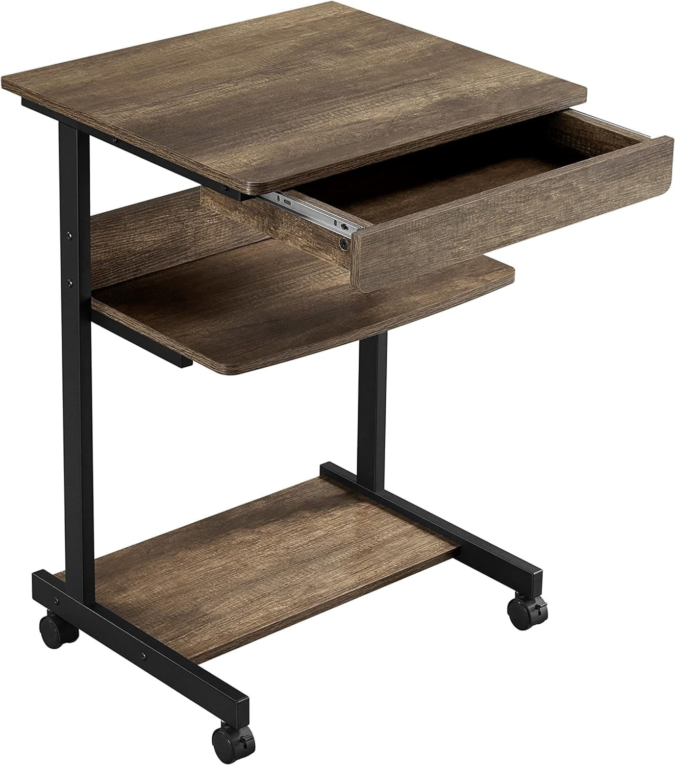 NIUMU Small Rolling Computer Desk with Storage Drawer, Rolling Home Office Computer Desk with Keyboard Tray, Laptop Desk with Wheels and Drawer, Taupe Wood