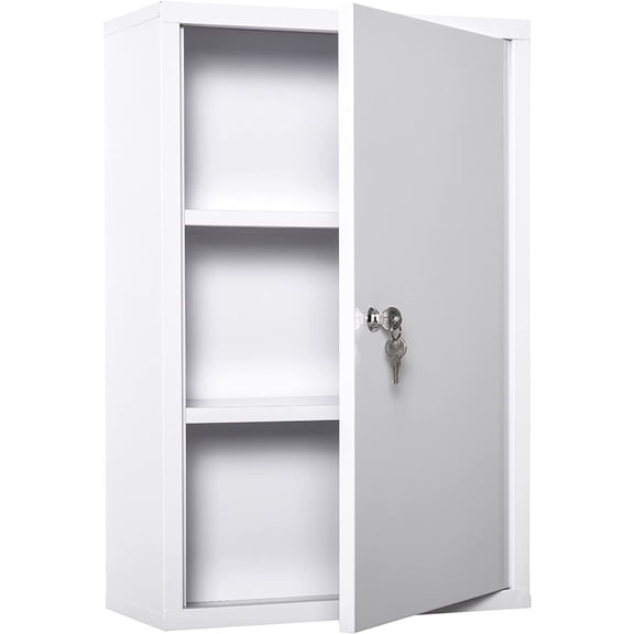 NIUMU Steel Wall Mount Medicine Cabinet 3 Tier Emergency Box for Bathroom Kitchen, Lockable with 2 Keys, White