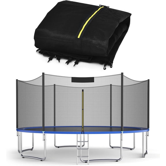 NIUMU Trampoline Net Replacement for 8FT 10FT 12FT 14FT 15FT 16FT Round Frame Trampolines, Weather-Resistant Safety Enclosure Net with Double-Headed Zipper, Hooks, Net Only