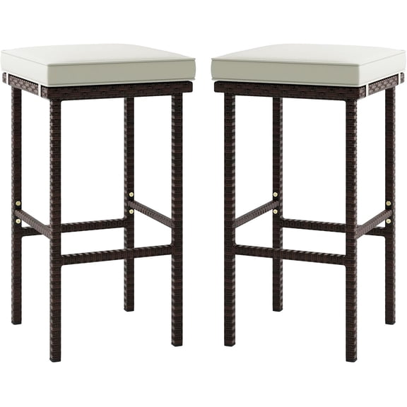 NIUMU Wicker Bar Stools Set of 2, Bar Height Bistro With Removable Seat Cushions, Backless Patio Pub With Footrest Support 400 LBS, for Balcony, Poolside