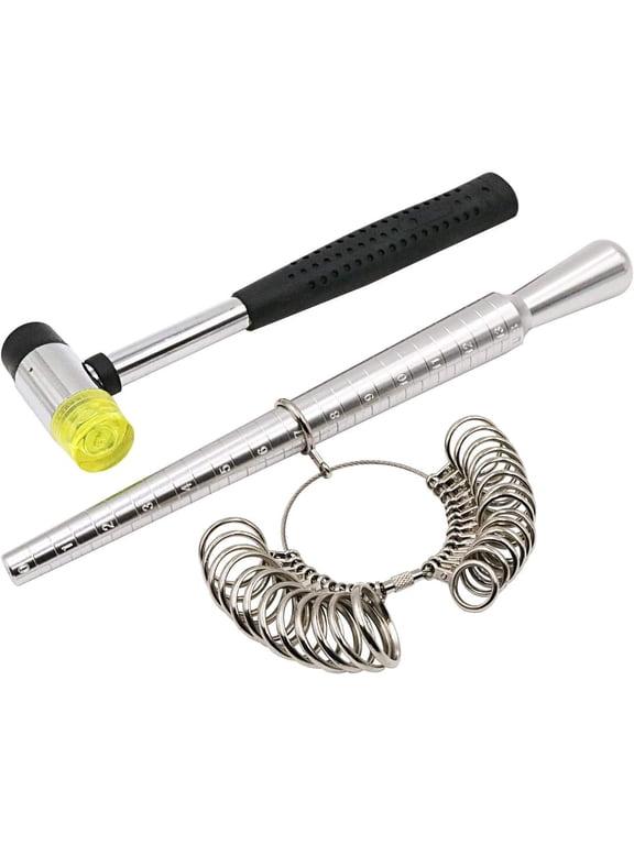 Durable Steel Ring Sizer Tool Set, Includes Flexible Cable & Rubber Hammer, Metal, 0-13 US
