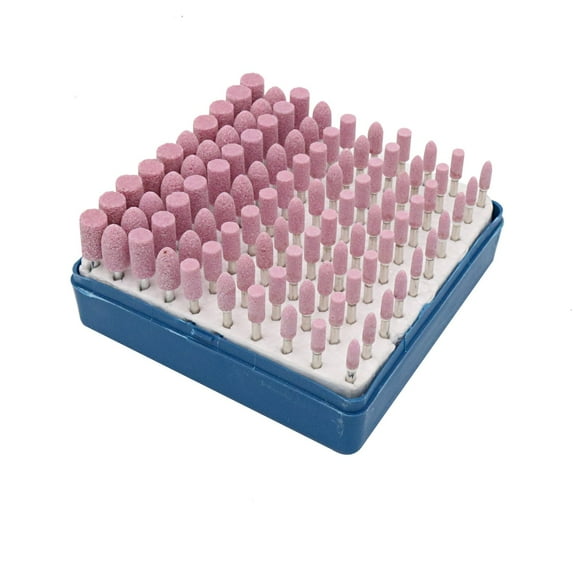 NIUPIKA Grinding Stone Wheels Polishing Bits Set Abrasive Mounted Dremel Sanding Bits for Nails Rotary Tools Accessories Aluminum Oxide Grinding Stone 3mm Shank 100 Pcs