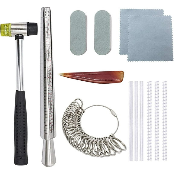 NIUPIKA Ring Sizer Set Metal Mandrel Stick Measuring Tool Kit Finger Sizing Gauge US Size with Jewelry Rubber Hammer