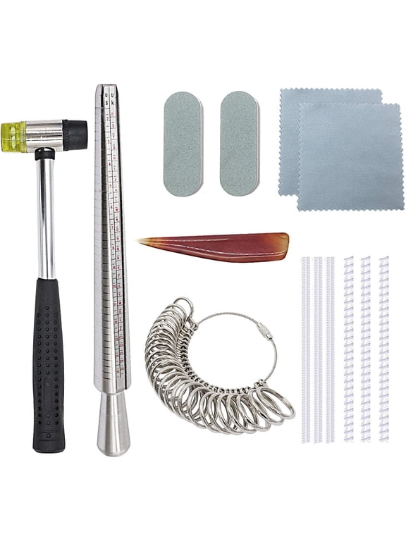 Ring Sizer Set Metal Mandrel Stick Measuring Tool Kit Finger Sizing Gauge US Size with Jewelry Rubber Hammer