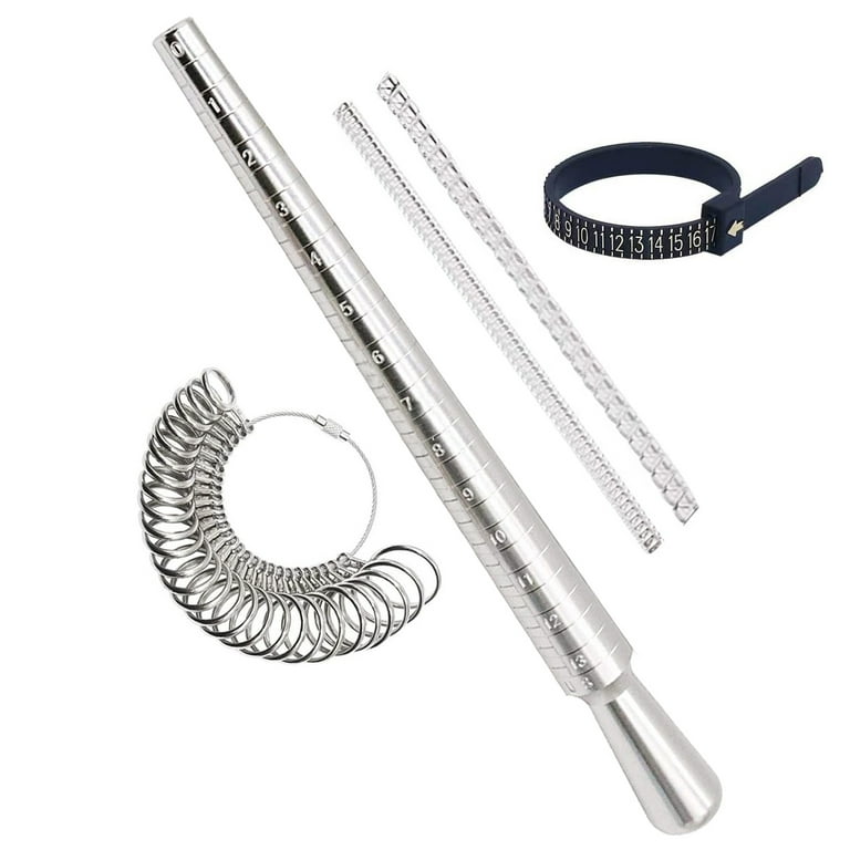 Metal Ring Sizer Measuring Tool Ring Sizer Measuring Tool Set, Ring Gauges  with Finger Sizer Mandrel Ring Sizer Tools for Jewelry Sizing Measuring  Metallic