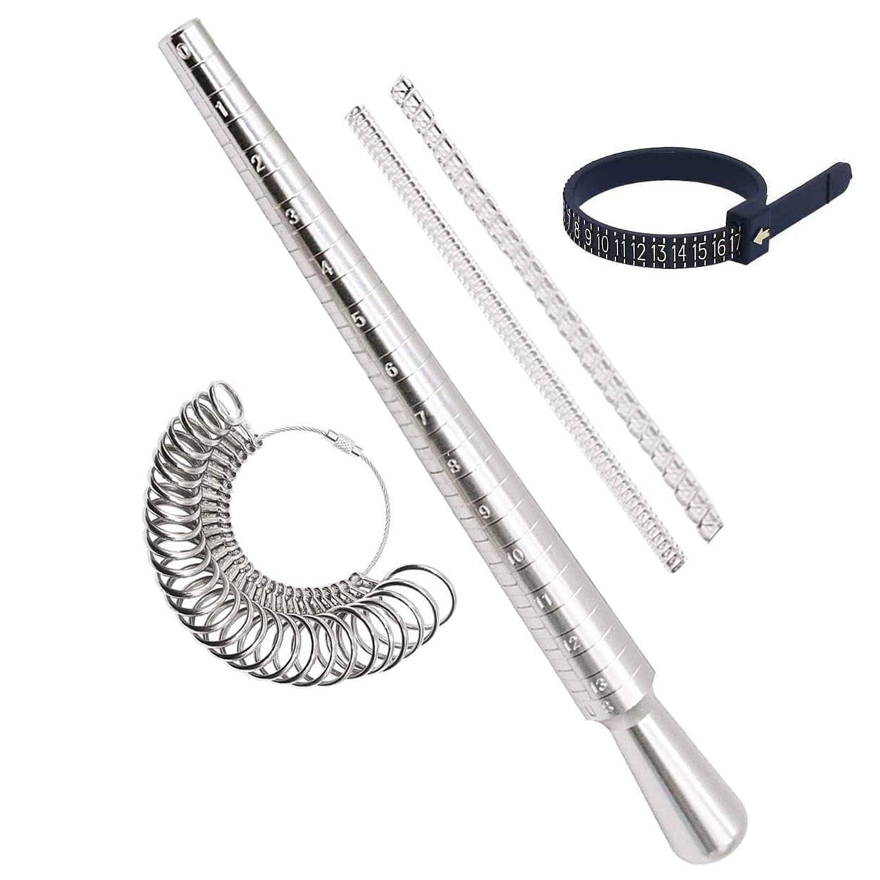 NIUPIKA Ring Sizer Set Size Measuring Tool Round Mandrel Stick Metal Finger Rings Gauge Jewelry Sizing Tools US 1-13 with Half Size Ring Size Adjusters