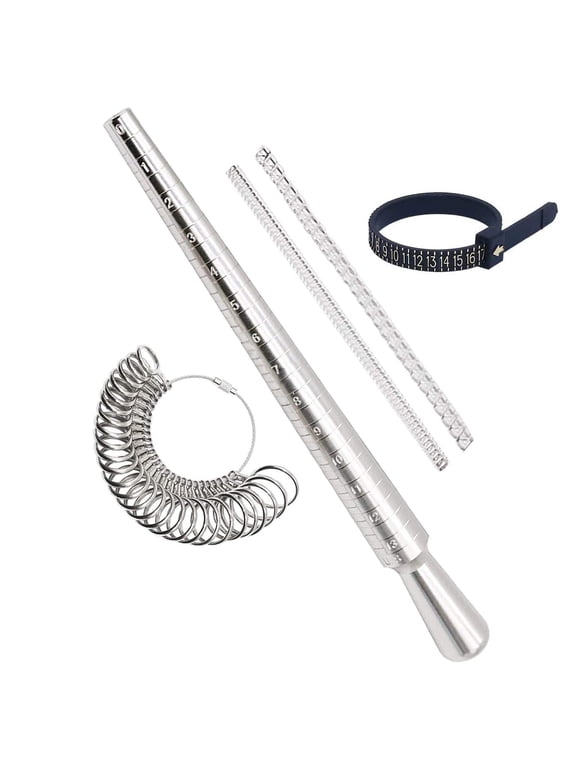 Ring Sizer Set Size Measuring Tool Round Mandrel Stick Metal Finger Rings Gauge Jewelry Sizing Tools US 1-13 with Half Size Ring Size Adjusters