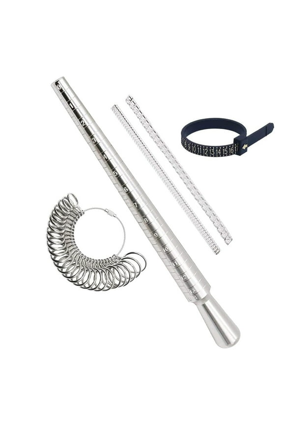Ring Sizer Set Size Measuring Tool Round Mandrel Stick Metal Finger Rings Gauge Jewelry Sizing Tools US 1-13 with Half Size Ring Size Adjusters