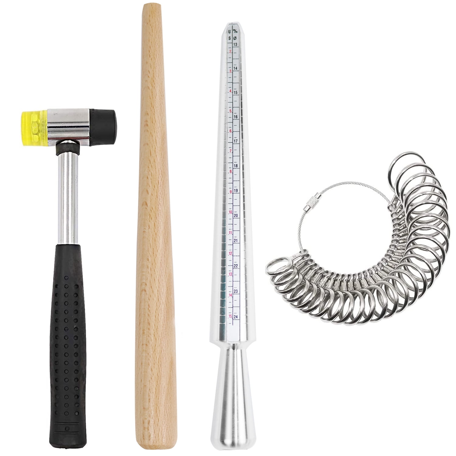 NIUPIKA Rings Size Measuring Tools Set with Jewelry Mallet Hammer Rubber, 4 Pieces