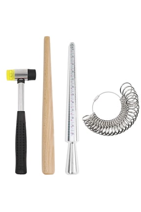 Rings Size Measuring Tools Set with Jewelry Mallet Hammer Rubber, 4 Pieces