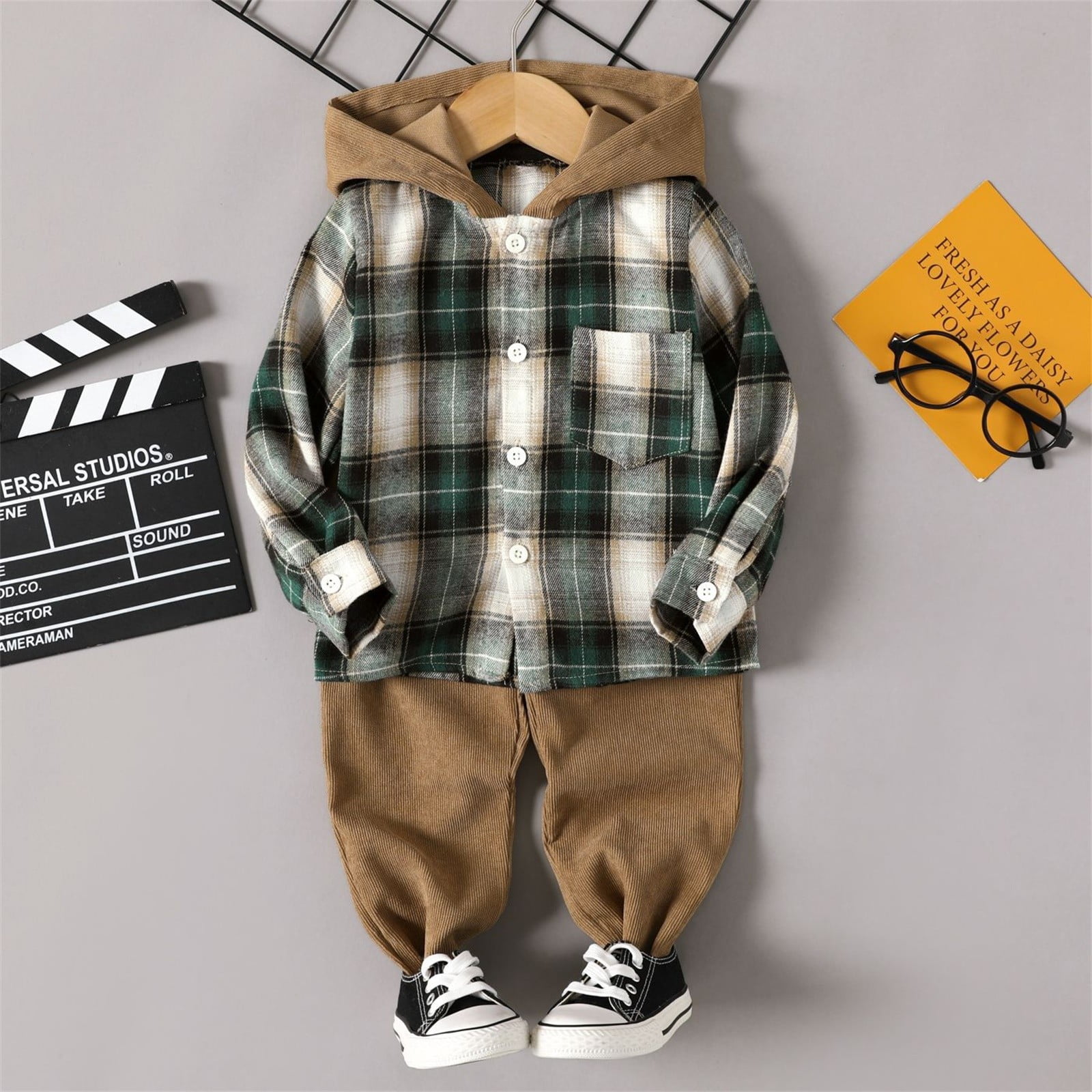 NIUREDLTD Baby Boys Shirt Jacket Plaid Long Sleeve Hooded Fall Coat