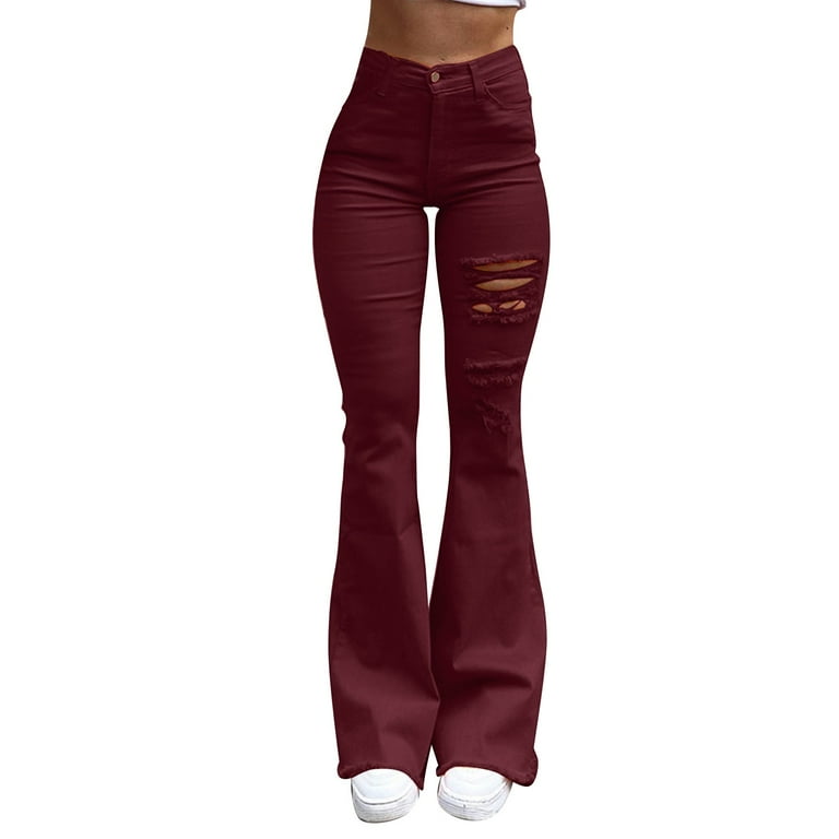 Burgundy Denim Bell Pants Burgundy Denim Bell Pants