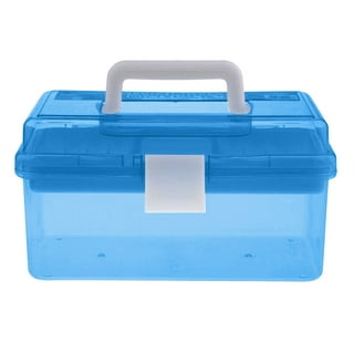 Transparent Blue Plastic Multipurpose Storage Box w/Handle & Expandable  Trays
