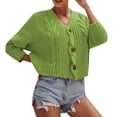thumbnail image 1 of NIUREDLTD Cropped Cardigans Women's Solid Color Button Sweater Knit Cropped Loose Cardigan Sweaters For Women Green L, 1 of 1