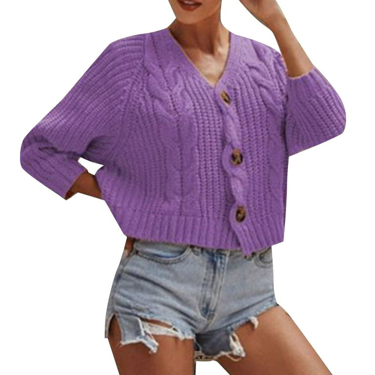 NIUREDLTD Cropped Cardigans Women's Solid Color Button Sweater