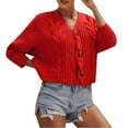 thumbnail image 1 of NIUREDLTD Cropped Cardigans Women's Solid Color Button Sweater Knit Cropped Loose Cardigan Sweaters For Women Red L, 1 of 4