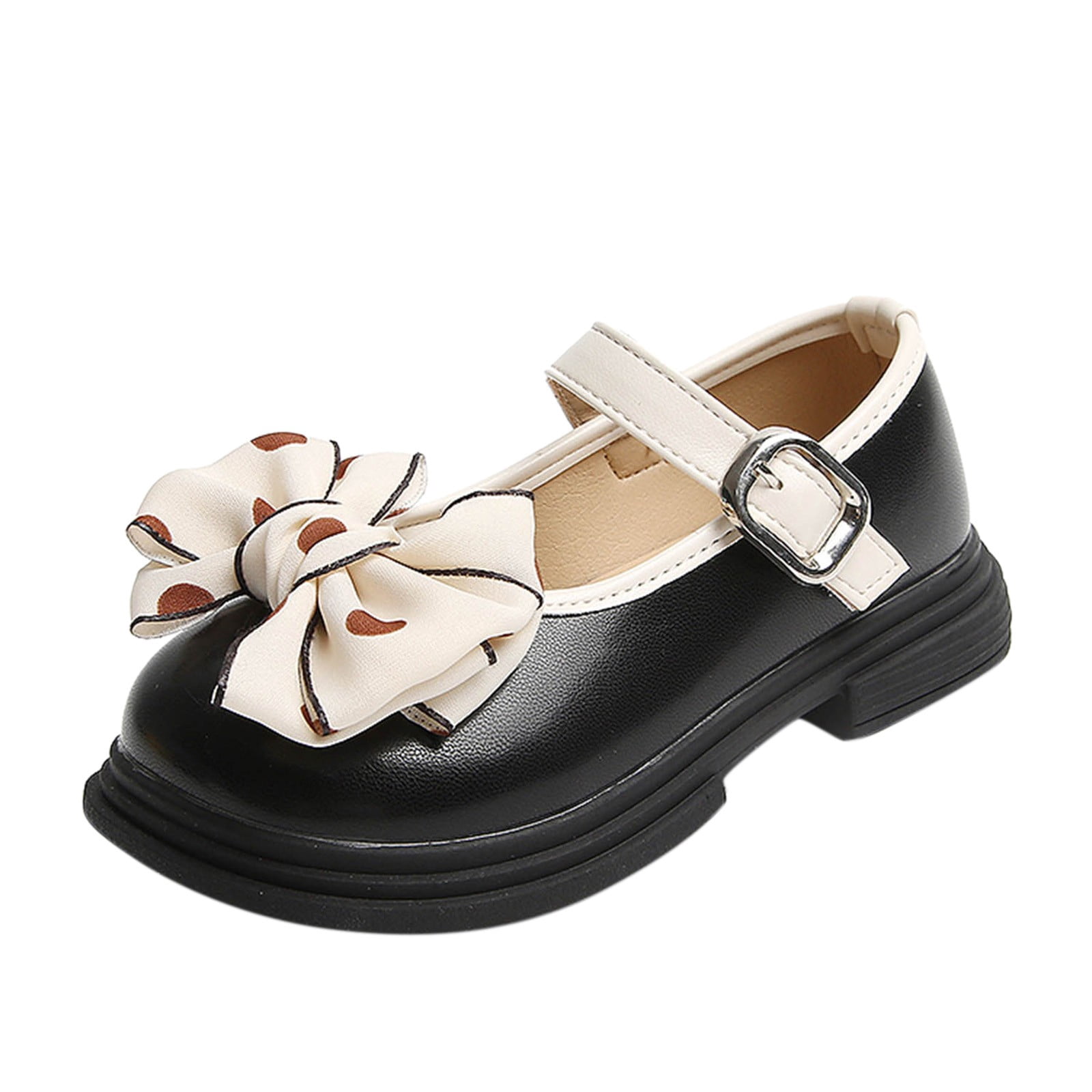 NIUREDLTD Fashion Autumn Girls Casual Shoes Thick Sole Round Toe Polka Dot Bow Buckle Dress Shoes Size 26